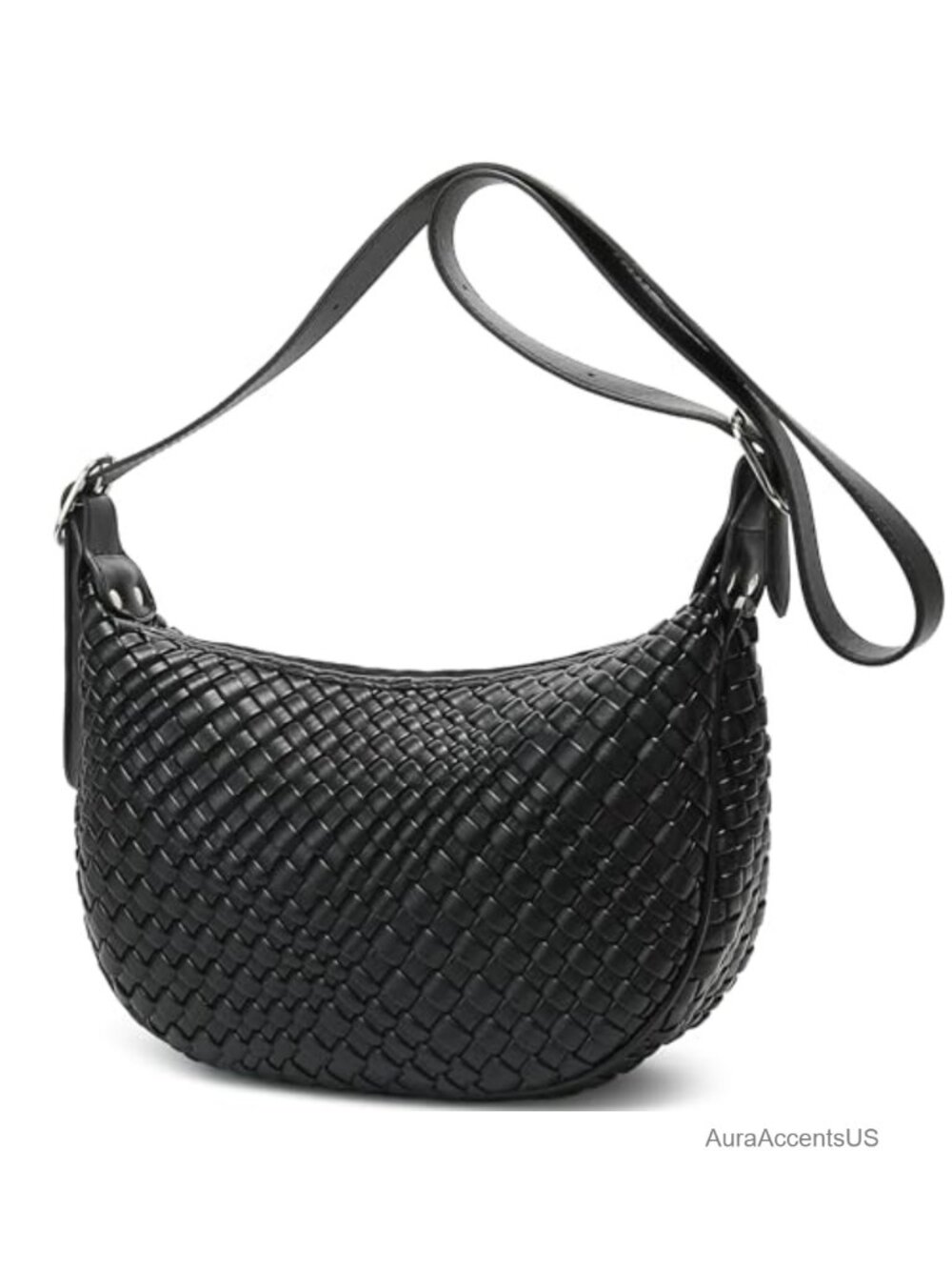 Crescent Vegan Leather Shoulder Bag Woven Crossbody Purse